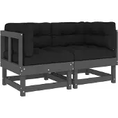 vidaXL Ecksofas mit Kissen 2 Stk. Grau Massivholz Kiefer