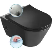 Sapho AVVA CLEANWASH Hänge-WC, mit Armatur und Bidetbrause, Rimless,35,5x53cm, Schwarz matt