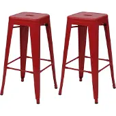 Mendler 2er-Set Barhocker HWC-A73, Barstuhl Tresenhocker, Metall Industriedesign stapelbar rot
