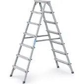 Zarges Stufenstehleiter Aluminium 7Stufen 2 seitig Plattform-H.1650mm 6,8kg mit Perlongurte - 44207