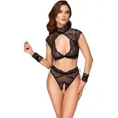 Cotelli collection Bondage Spitzen-Set mit abnehmbaren Fesseln