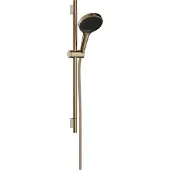 Hansgrohe Rainfinity Brauseset 130 3jet mit Brausestange S Puro 65 cm, Push-Handbrausehalterung und Designflex Textilbrauseschlauch 160 cm, Brushed Bronze