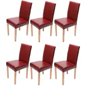 MCW 6er-Set Esszimmerstuhl Stuhl Küchenstuhl Littau, Leder rot, helle Beine