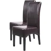 MCW 2er-Set Esszimmerstuhl Küchenstuhl Stuhl Crotone, LEDER braun, dunkle Beine