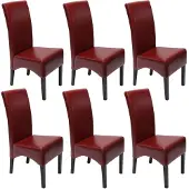 Mendler 6er-Set Esszimmerstuhl Küchenstuhl Stuhl Crotone, LEDER rot, dunkle Beine