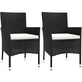 vidaXL Gartenstühle mit Kissen 2 Stk. Schwarz Poly Rattan