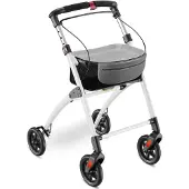 Aktiv shop GmbH ELONEO Wohnungsrollator 54cm breit, faltbar und leicht, inkl. Tablett & Stoffkorb, Rollator schmal für die Wohnung, Indoor-Rollator, klappbar weiß