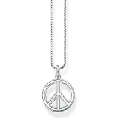 Thomas Sabo Halskette mit Anhänger Peace Zeichen mit Bunten Steinen Silber Geschwärzt