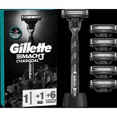 Gillette Mach3 Carbone Rasierer mit Halterung + Ersatzklingen 6 Stück