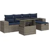 vidaXL 6-tlg. Garten-Sofagarnitur mit Kissen Braun Poly Rattan Akazie