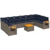 vidaXL 11-tlg. Garten-Sofagarnitur mit Kissen Grau Poly Rattan