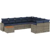 vidaXL 10-tlg. Garten-Sofagarnitur mit Kissen Grau Poly Rattan