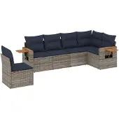 vidaXL 6-tlg. Garten-Sofagarnitur mit Kissen Grau Poly Rattan