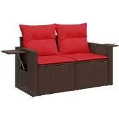 vidaXL Gartensofa mit Kissen 2-Sitzer Braun Poly Rattan