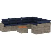vidaXL 10-tlg. Garten-Sofagarnitur mit Kissen Grau Poly Rattan