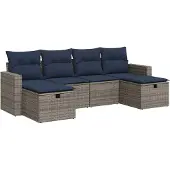 vidaXL 6-tlg. Garten-Sofagarnitur mit Kissen Grau Poly Rattan