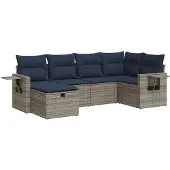 vidaXL 6-tlg. Garten-Sofagarnitur mit Kissen Grau Poly Rattan