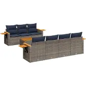 vidaXL 8-tlg. Garten-Sofagarnitur mit Kissen Grau Poly Rattan