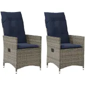 vidaXL Gartenstühle Verstellbar 2 Stk. mit Kissen Grau Poly Rattan