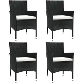 vidaXL Gartenstühle mit Kissen 4 Stk. Schwarz Poly Rattan