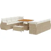 vidaXL Gartensofa-set 11 stk. Beige Poly-Rattan