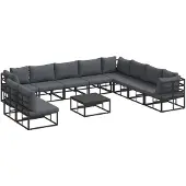 vidaXL Gartensofa-set 11 stk. Schwarz Aluminium