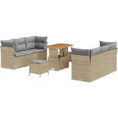 vidaXL Gartensofa-set 9 stk. Beige Poly-Rattan