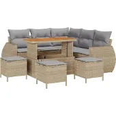 vidaXL Gartensofa-set mit Kissen 9 pcs Beige und Hellgrau Poly-Rattan