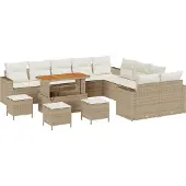 vidaXL Gartensofa-set mit Kissen 18 pcs Beige und Creme Poly-Rattan