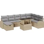 vidaXL Gartensofa-set 9 stk. Beige Poly-Rattan