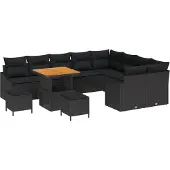 vidaXL Gartensofa-set mit Kissen 12 pcs Schwarz Poly-Rattan