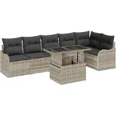 vidaXL Gartensofa-set 7 stk. Hellgrau Poly Rattan