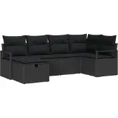 vidaXL Sofa Set mit Kissen mit Speicher Schwarz Poly-Rattan
