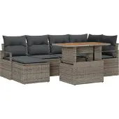 vidaXL Garten-Sofa-Set 7 Stk. Grau Poly Rattan