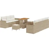 vidaXL Gartensofa-set 10 stk. 7-Sitzanzahl Beige und Creme Poly-Rattan