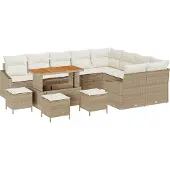 vidaXL Gartensofa-set 13 stk. Beige Poly-Rattan