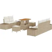 vidaXL Gartensofa-set mit Kissen 8 pcs Beige Poly-Rattan