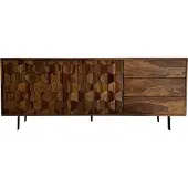 FineBuy Sideboard Sheesham Massivholz 175 cm 2 Türen & 3 Schubladen - Massive Retro Kommode Metall Beine - Design Natur Anrichte - Handdustrial
