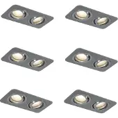 QAZQA 6er-Set Runde Einbaustrahler Gunmetal GU10 50mm Verstellbar IP44 2-Lichter - Alberto
