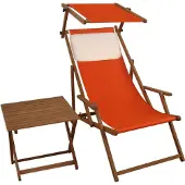 Erst-Holz Liegestuhl terracotta Gartenstuhl Tisch Sonnendach Kissen Deckchair Buche Strandstuhl 10-309STKH
