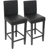 Mendler 2er-Set Barhocker Barstuhl M37 Kunstleder schwarz, dunkle Füße