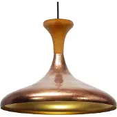 Bamyum Champion Pendelleuchte aus Holz, 35 cm Hängelampe Metall E27 Moderne, Skandinavisch Pendellampe für Schlafzimmer Wohnzimmer Esstisch Lampe - Kupfer