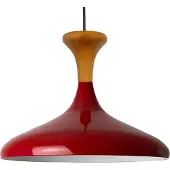 Bamyum Champion Pendelleuchte aus Holz, 35 cm Hängelampe Metall E27 Moderne, Skandinavisch Pendellampe für Schlafzimmer Wohnzimmer Esstisch Lampe - Rot