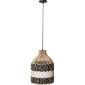 Beliani Hängelampe Schwarz und Weiß Rattan Lampenschirm Natur Boho Stil Geflochten Handgemacht Pendelleuchte Hängeleuchte Esszimmerlampe