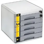 Yellow One Hochwertige Schubladenbox A4 abschließbar mit Schloss mit 5 Fächern aus Metall
