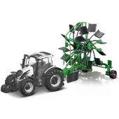 Bburago Farm 10 cm Traktor mit Deluxe-Anhänger – Valtra N174 – Kreiselschwader