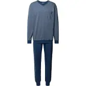 Schiesser Pyjama "Comfort Essentials" 2 tlg. V-Ausschnitt, Brusttasche, Baumwolle, Langarm