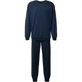 Schiesser Pyjama "Comfort Essentials" 2 tlg. V-Ausschnitt, Brusttasche, Baumwolle, Langarm