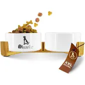 Bluzelle 2-in-1 Hundenapf Set XXL, Keramikschalen Bambus Holzgestell 850ml