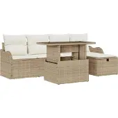 vidaXL Gartensofa-set 6 stk. Beige Poly-Rattan
